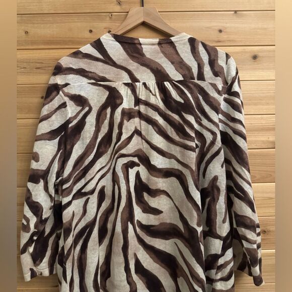Chicos Travelers Sz 4/XXL Cotton Linen Blend Zebra Open Front Waterfall Caedigan - Picture 6 of 6